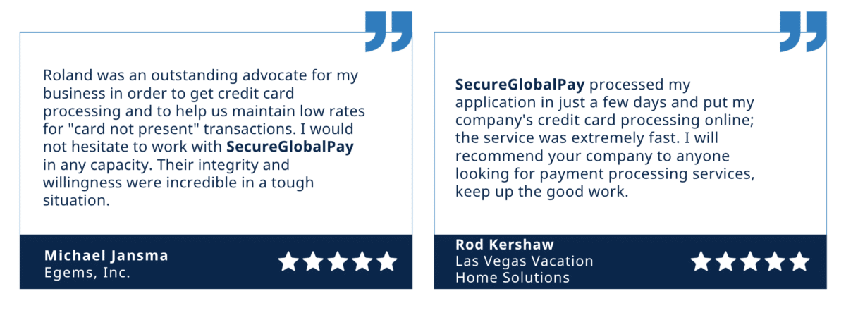 Two SecureGlobalPay testimonials.
