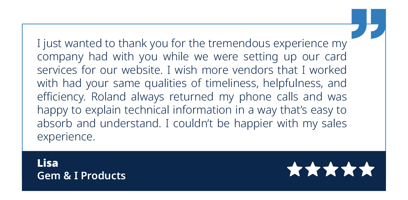SecureGlobalPay testimonial from a jewelry merchant.