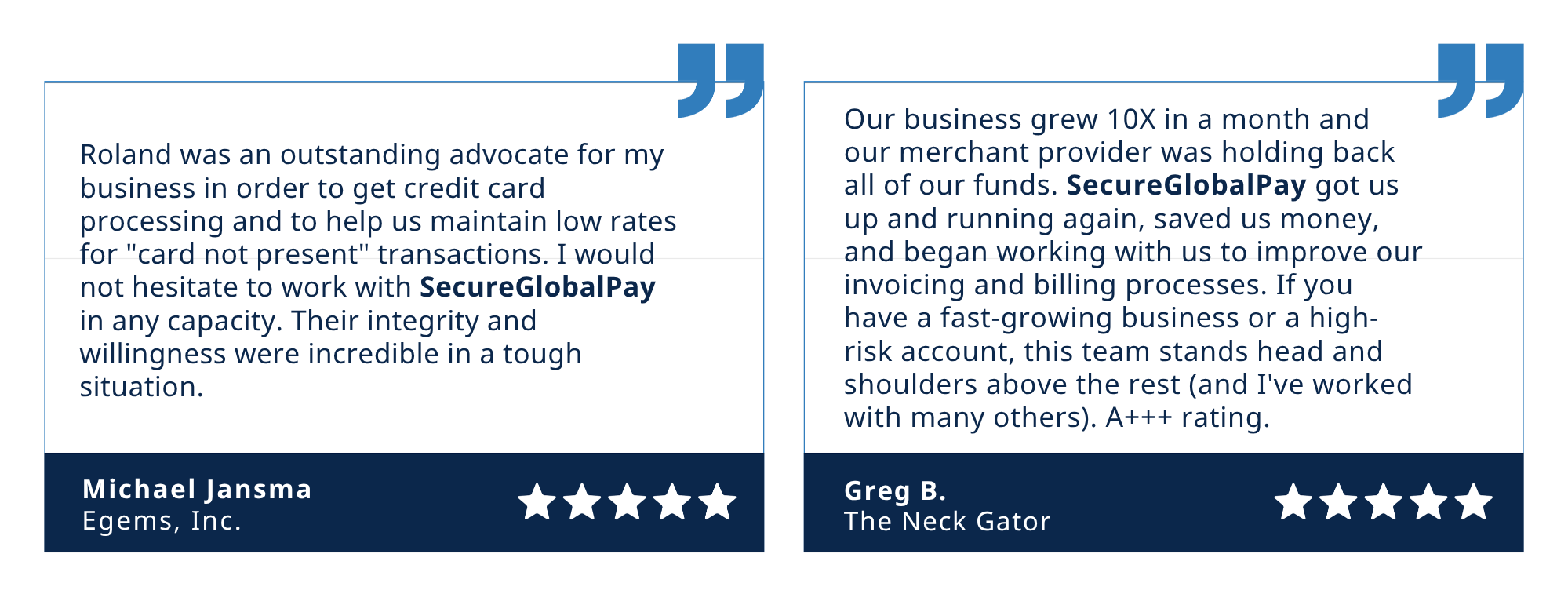 SecureGlobalPay testimonials.