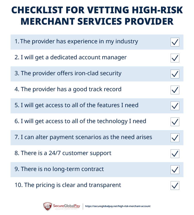 List of things to check when vetting a high-risk merchant account provider
